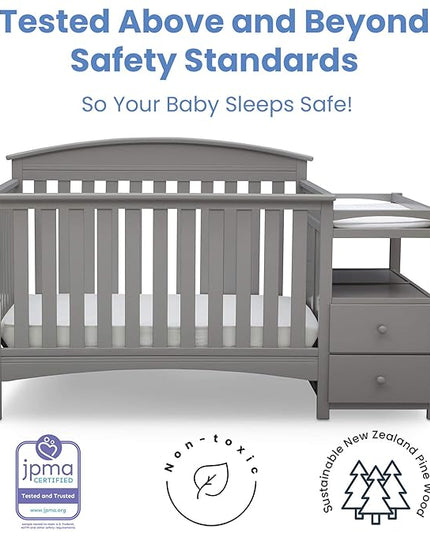Delta Children Abby Convertible Crib 'N' Changer, Grey + Serta Perfect Slumber Dual Sided Recycled Fiber Core Crib and Toddler Mattress (Bundle) - LeafyLoom