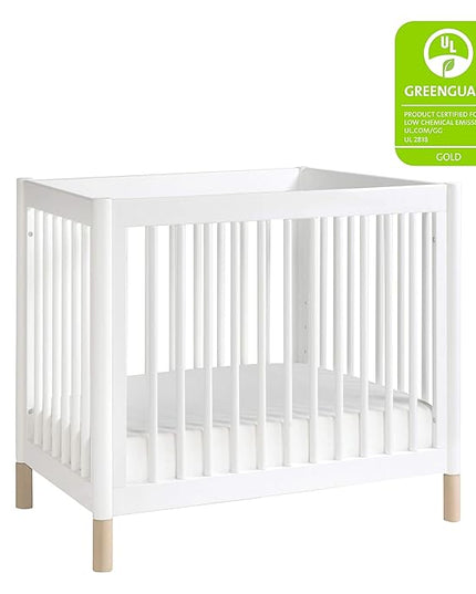 Babyletto Gelato 4-in-1 Convertible Mini Crib in White and Washed Natural, Greenguard Gold Certified - LeafyLoom