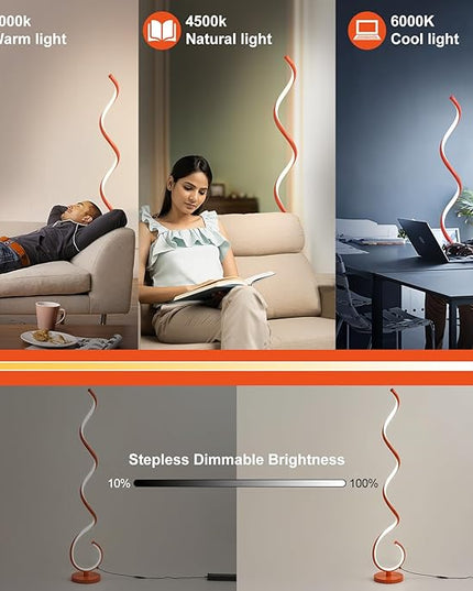 LED Floor Lamps for Living Room - Orange Spiral Modern Floor Lamp with Remote 3 Color Dimmable Standing Lamp Bright Tall Corner Lamp for Bedroom 53 in - LeafyLoom