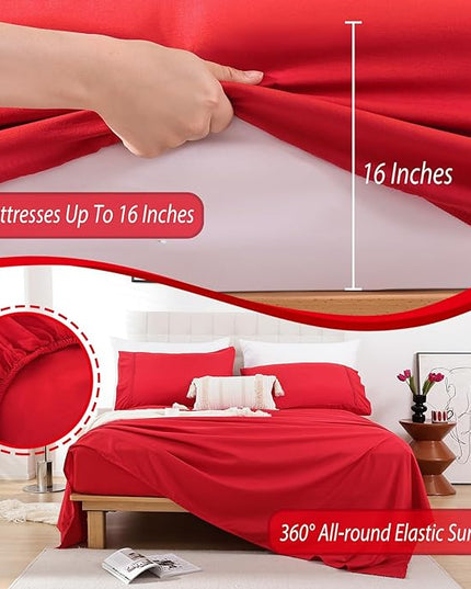 Whitney Home Textile King Sheet Set - 4 Piece Luxury Cooling Bed Sheets for King Size Bed, Silky Soft Sheets 16" Deep Pocket, Hotel Bedding Sheets and Pillowcases, Wrinkle Free Oeko-Tex Sheets - LeafyLoom