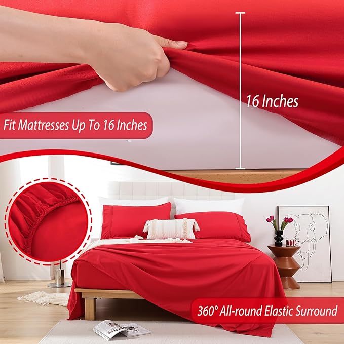 Full Sheet Set - 4 Piece Soft Breathable Bed Sheets for Full Size Bed, Extra Deep Pocket Lxuury Brushed Sheets, Cooling Hotel Bedding Sheets and Pillowcases, Wrinkle Free Oeko-Tex Sheets - LeafyLoom