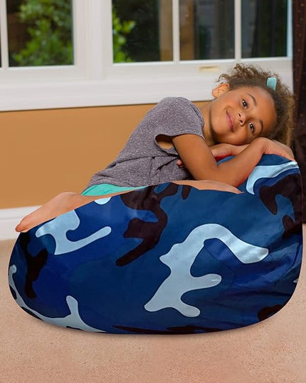 Posh Creations Bean Bag Chair for Kids, Teens, and Adults Includes Removable and Machine Washable Cover, Soft Nylon - Camo Blue and Light Blue, 27in - Medium - LeafyLoom