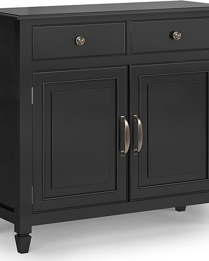 SIMPLIHOME Connaught SOLID WOOD 40 inch Wide Traditional Entryway Storage Cabinet in Black for the Living Room, Entryway and Family Room - LeafyLoom