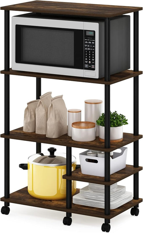Furinno Turn-N-Tube 4-Tier Toolless Kitchen Storage Shelf Cart, Amber Pine/Black - LeafyLoom
