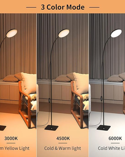 Floor Lamp, [3 Color & 10 Brightness] Small Slim LED Reading Lamp Floor Standing, Dimmable Adjustable Flexible Gooseneck Light for Kids Bedroom, Office, Living Room, Corner Bedside Lamp - LeafyLoom