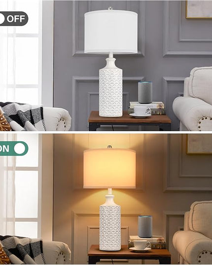 Brightever Ceramic Table Lamps Set of 2, 25'' Farmhouse Modern Nightstand Lamps for Living/Study Room, Bedroom, Office, Large Bedside Lamp with White Fabric Shade, Bulb not Included - LeafyLoom