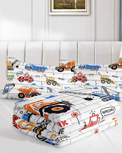 Axolotl Construction Comforter Set Queen,Excavator Bedding Set,Construction Vehicles Comforter Set,Excavator Comforter,Excavator Tractor Trucks Bedding Set for Kids Boys Teens,1 Quilt 2 Pillowcases - LeafyLoom