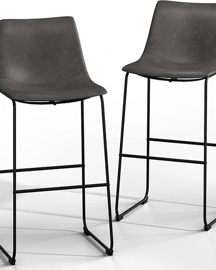 NicBex Retro Bar Stools Crazy-Horse Leather with Metal Legs Barstools, Lounge Kitchen Island Bar Stools, Set of 2, (Grey Color) (A-GE17023-USSU014) - LeafyLoom