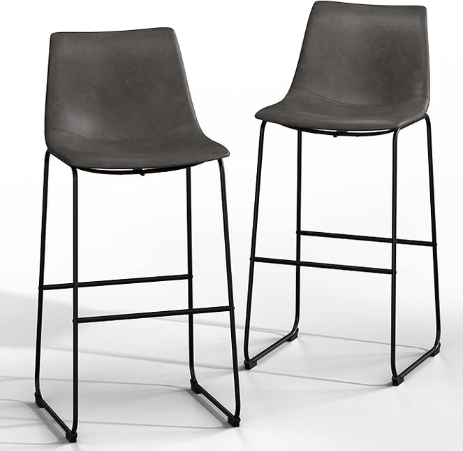 NicBex Retro Bar Stools Crazy-Horse Leather with Metal Legs Barstools, Lounge Kitchen Island Bar Stools, Set of 2, (Grey Color) (A-GE17023-USSU014) - LeafyLoom