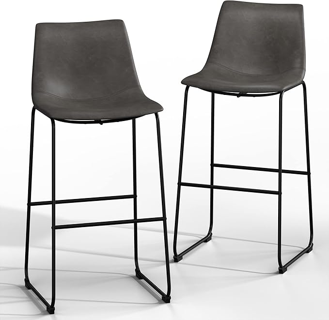NicBex Retro Bar Stools Crazy-Horse Leather with Metal Legs Barstools, Lounge Kitchen Island Bar Stools, Set of 2, (Grey Color) (A-GE17023-USSU014) - LeafyLoom