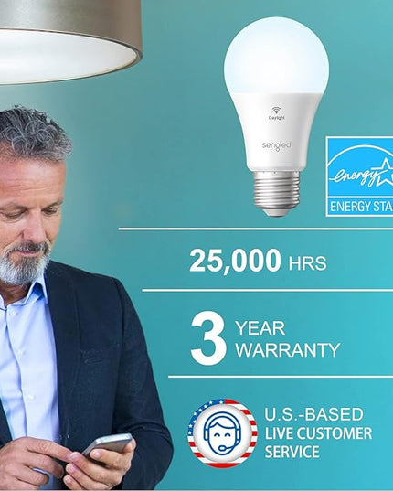 Sengled Smart Light Bulbs, WiFi Light Bulbs, Alexa Light Bulb, Smart Bulbs that Work with Alexa & Google Assistant, A19 Daylight (5000K) No Hub Required, 800LM 60W Equivalent High CRI>90, 2 Pack Sengled
