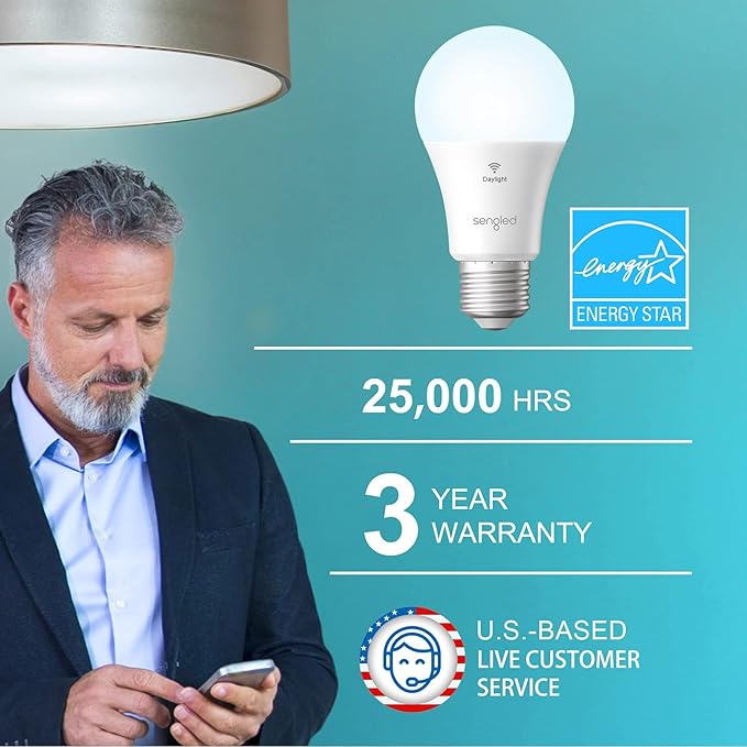 Sengled Smart Light Bulbs, WiFi Light Bulbs, Alexa Light Bulb, Smart Bulbs that Work with Alexa & Google Assistant, A19 Daylight (5000K) No Hub Required, 800LM 60W Equivalent High CRI>90, 2 Pack Sengled