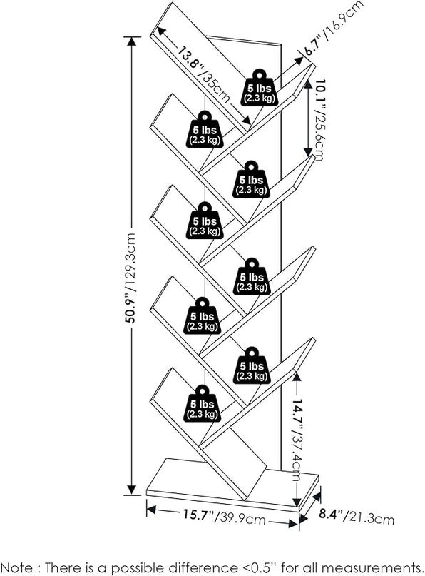 Furinno Tree Bookshelf 9-Tier Floor Standing Tree Bookcase, French Oak - LeafyLoom