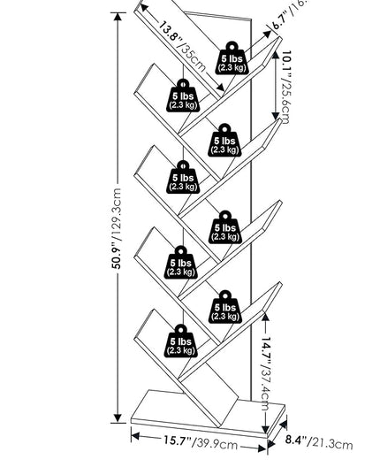Furinno Tree Bookshelf 9-Tier Floor Standing Tree Bookcase, White - LeafyLoom