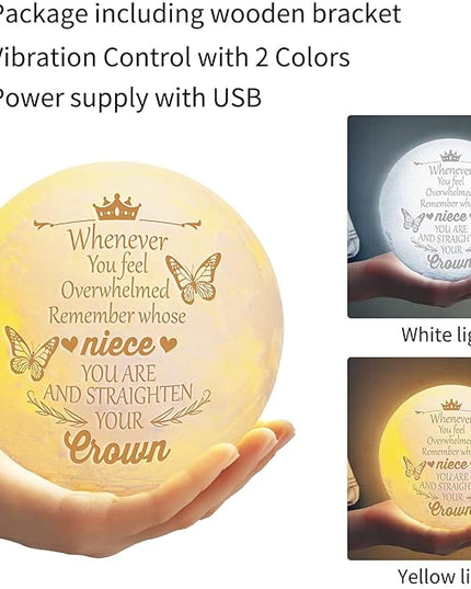 Funnli Niece Gifts from Auntie, Birthday Gifts for Niece Moon Lamp, 3D Printed LED Night Light with Wooden Stand Niece Birthday Gifts, Wedding Mothers Day Christmas Gifts for Niece from Aunt Uncle - LeafyLoom