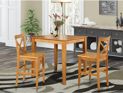East West Furniture Pub 3 Piece Counter Height Dining Set for Small Spaces Contains a Square Wooden Table and 2 Kitchen Chairs, 36x36 Inch, Oak - LeafyLoom