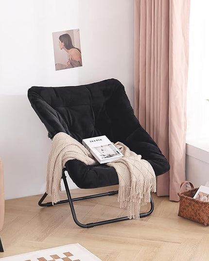 Tiita Comfy Saucer Chair, Soft Faux Fur Oversized Folding Accent Chair, Lounge Lazy Chair for Kids Teens Adults, Metal Frame Moon Chair for Bedroom, Living Room, Dorm Rooms - LeafyLoom