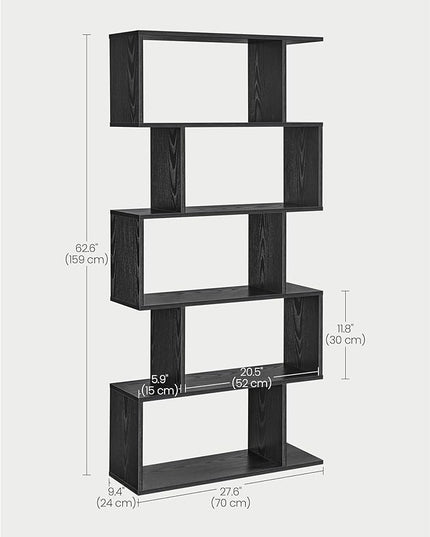 VASAGLE Bookshelf, 5-Tier Bookcase, Tall Display Shelf, Freestanding Storage Shelf, Room Divider, for Home Office, Living room, Bedroom, Study, Ebony Black ULBC062T56 - LeafyLoom