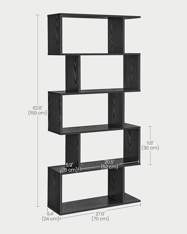VASAGLE Bookshelf, 5-Tier Bookcase, Tall Display Shelf, Freestanding Storage Shelf, Room Divider, for Home Office, Living room, Bedroom, Study, Ebony Black ULBC062T56 - LeafyLoom