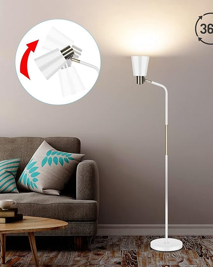 Floor Lamp, NIOSTA Industrial Floor Lamp 360°Rotation Lampshade Modern Sofa Side Standing Reading Lamp, Floor Lamps for Living Room, Office, Bedroom Reading, Work etc(White) - LeafyLoom