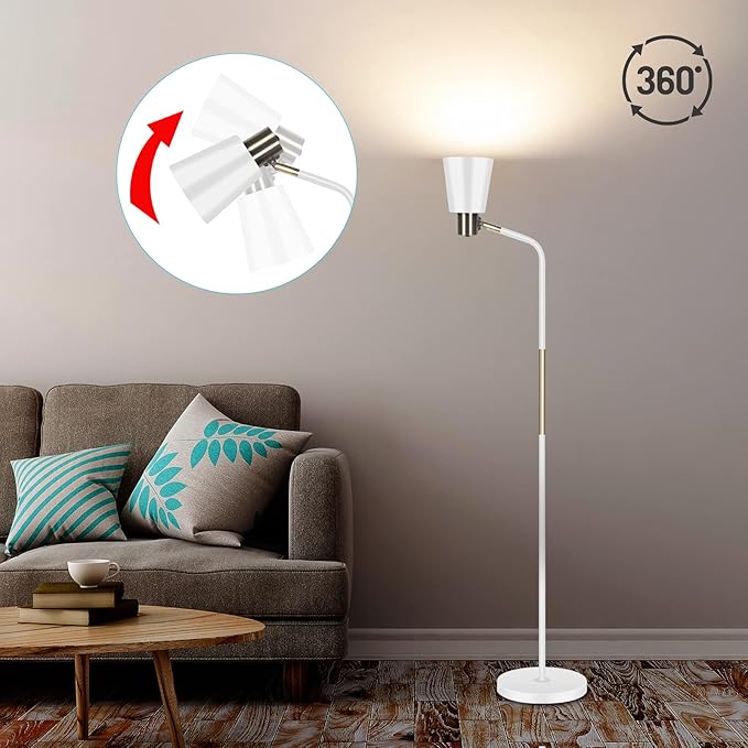 Floor Lamp, NIOSTA Industrial Floor Lamp 360°Rotation Lampshade Modern Sofa Side Standing Reading Lamp, Floor Lamps for Living Room, Office, Bedroom Reading, Work etc(White) - LeafyLoom