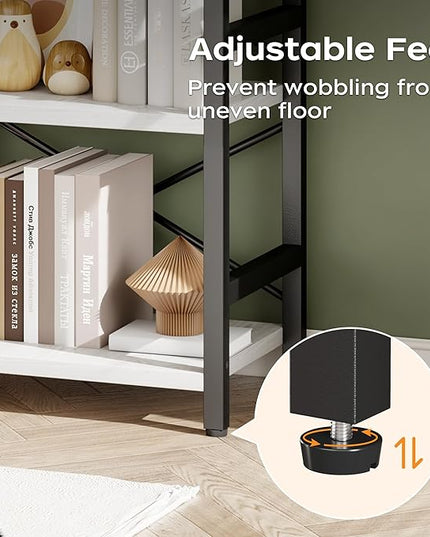 Bookshelf, 3 Tier Industrial Bookcase, Metal Small Bookcase, Rustic Etagere Book Shelf Storage Organizer for Living Room, Bedroom, and Home Office(White) Patent Pending D29873033 - LeafyLoom