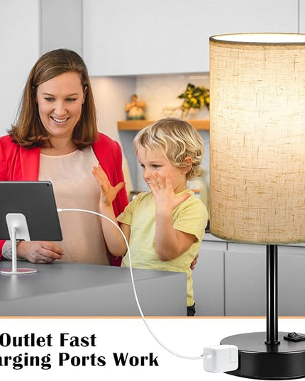 ZJOJO Table Lamp for Bedroom, Bedside Table Lamps Set of 2, Small Lamp with 3 Way Dimmable Desk Lamp Using Rocker Switch, Nightstand Lamp with AC Outlets for Living Room Home Decor - LeafyLoom