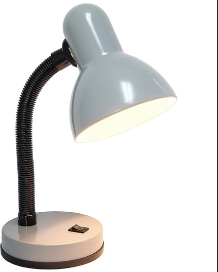 Simple Designs LD1003-SLV Basic Metal Desk Lamp with Flexible Hose Neck for Office, Living Room, Bedroom, College Dorm, Bookshelf, Silver - LeafyLoom