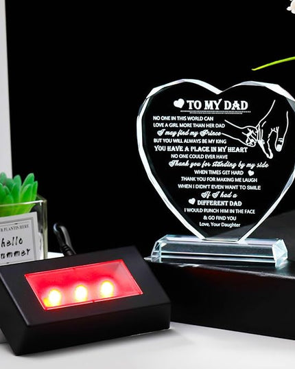 Movdyka to My Dad Fathers Day Glass Keepsake Gifts for Dad from Daughter with LED Base, Birthday Unique Gifts for Dad Who Wants Nothing Meaningful Present for Father on Christmas Thanksgiving Day - LeafyLoom