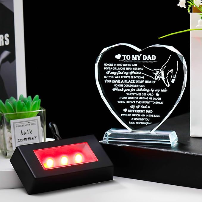Movdyka to My Dad Fathers Day Glass Keepsake Gifts for Dad from Daughter with LED Base, Birthday Unique Gifts for Dad Who Wants Nothing Meaningful Present for Father on Christmas Thanksgiving Day - LeafyLoom