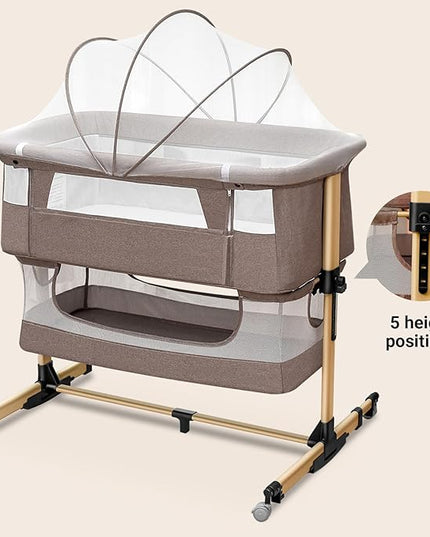 Baby Crib,3 in 1 Baby Bassinet Bedside Crib Adjustable Portable Bed for Infant,Baby Newborn Must Have Bed,Khaki - LeafyLoom