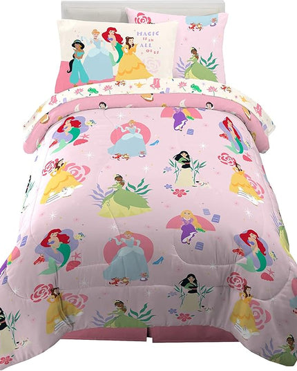 Franco Kids Bedding Super Soft Comforter and Sheet Set with Sham, 5 Piece Twin Size, Disney Princess - LeafyLoom