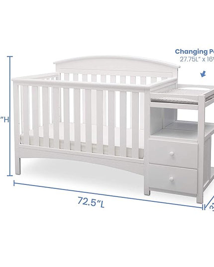 Delta Children Abby Convertible Crib 'N' Changer, Bianca + Serta Perfect Slumber Dual Sided Recycled Fiber Core Crib and Toddler Mattress (Bundle) - LeafyLoom