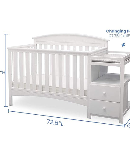 Delta Children Abby Convertible Crib 'N' Changer + Changing Pad and Cover [Bundle], Bianca - LeafyLoom