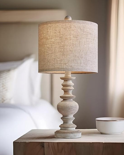 BOBOMOMO Tradition 20" Rustic Single Table Lamp for Living Room Bedroom Bedside Desk Lamps Bedroom Nightstand Vintage Lamps Linen,Suitable for Decorating Small Areas (1 Pack) - LeafyLoom