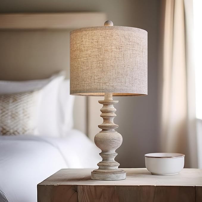 BOBOMOMO Tradition 20" Rustic Single Table Lamp for Living Room Bedroom Bedside Desk Lamps Bedroom Nightstand Vintage Lamps Linen,Suitable for Decorating Small Areas (1 Pack) - LeafyLoom