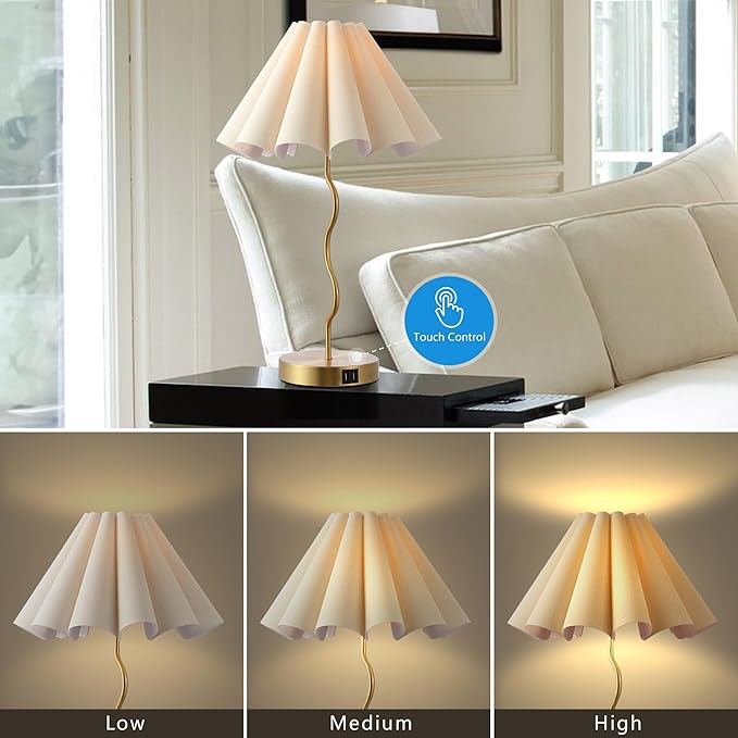 Table Lamps for Bedroom Modern Single Table Lamp for Night Stands Beside Lamps Living Room End Table Lamp (Gold) - LeafyLoom