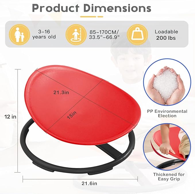Sensory Toys for Kids Autism Sensory Products Sit and Spin Autism Toys Sensory Chair Spinning Chair ADHD Chair Swivel Chair Training Body Coordination (Red) - LeafyLoom