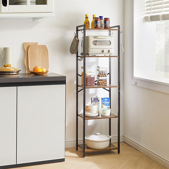 YMYNY Bookshelf, 5-Tier Ladder Shelf Organizer, Narrow Shelving Unit, Corner Storage Racks, Large Capacity Bookcase, for Home Office Living Room Balcony Bathroom, 57.7" H, Metal Frame,UHBC005H - LeafyLoom