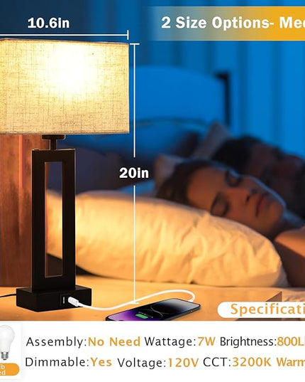 Touch Lamps for Bedrooms Set of 2 BedsideTable Lamp with USB C+A, 3 Way Dimmable Nightstand Lamps Modern Living Room Lamps for End Tables Night Stand Lamps for Home Office Guest Room, Cream&Black - LeafyLoom