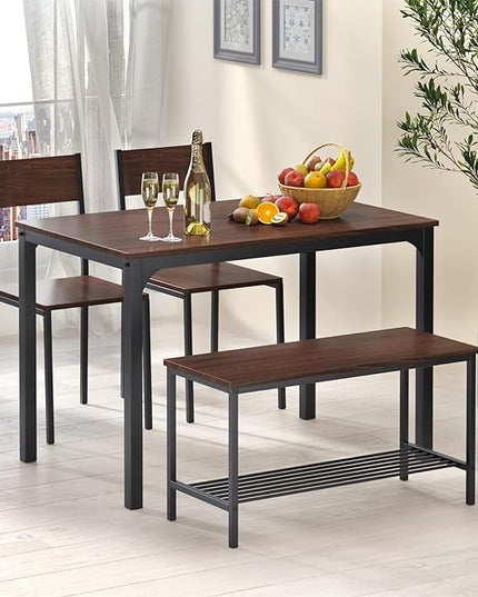 SogesPower Dining Room Table Set 43 Inch Kitchen Table Set with 2 Chairs and Bench, Dining Room Table Set for 4 Home, Kitchen, Dining Room, Restaurant - LeafyLoom