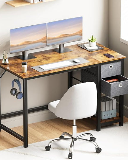 SMUG 47 Inch Computer Desk, Small Office Desk with Storage Drawers, Modern Simple Style Writing Study PC Work Table for Home Bedroom Small Spaces - LeafyLoom