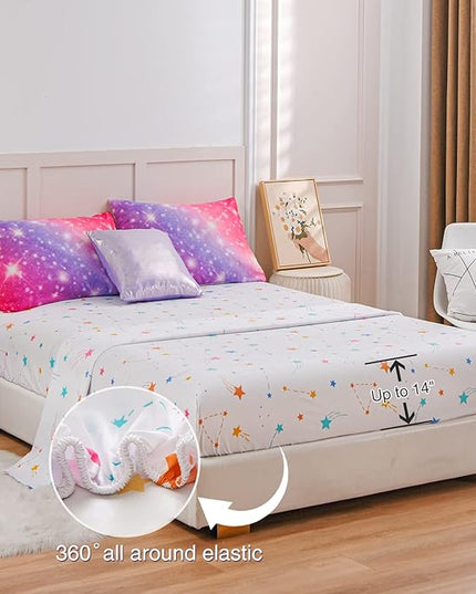 A Nice Night 6Pcs Gradient Glitter Bedding Set for Girls, Colorful Rainbow Galaxy Comforter Set, Ultra Soft Bedding Sets (Pink-Purple,Twin 6Pcs) - LeafyLoom