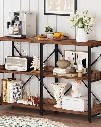 BON AUGURE Rustic Console Table with Shelves, 3 Tier Sofa Table Behind Couch for Living Room, Wood Metal Entryway Table for Hallway, Foyer, Entrance (47 Inch, Rustic Oak) - LeafyLoom