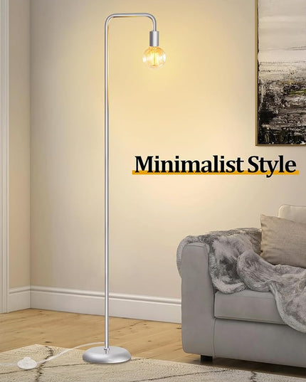 QiMH Industrial Floor Lamp for Living Room, Farmhouse Metal Standing Lamp, Modern Tall Lamp for Bedroom Office Minimalist Floor Lamps Home Decor(E26 Socket, Foot Switch) (Silver) - LeafyLoom