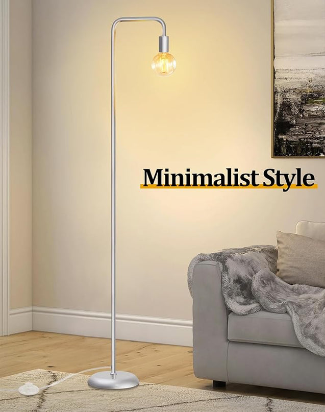 QiMH Industrial Floor Lamp for Living Room, Farmhouse Metal Standing Lamp, Modern Tall Lamp for Bedroom Office Minimalist Floor Lamps Home Decor(E26 Socket, Foot Switch) (Silver) - LeafyLoom