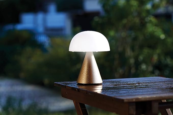 Lexon Mina L Mushroom Lamp - 9 LED Color Table Lamp for Bedrooms, Living Room & Office - Cordless, Rechargeable with 24h Light & Dimmer, Aluminum, Large - Soft Gold - LeafyLoom