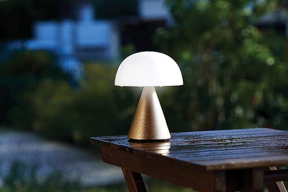 Lexon Mina L Mushroom Lamp - 9 LED Color Table Lamp for Bedrooms, Living Room & Office - Cordless, Rechargeable with 24h Light & Dimmer, Aluminum, Large - Soft Gold - LeafyLoom