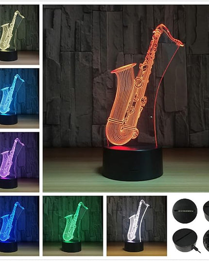 Music Instruments Saxophone 3D Optical Illusion Lamp 7 Colors Change Timing Remote Control and Touch Button Children Kids Bedside Table LED Night Light - LeafyLoom