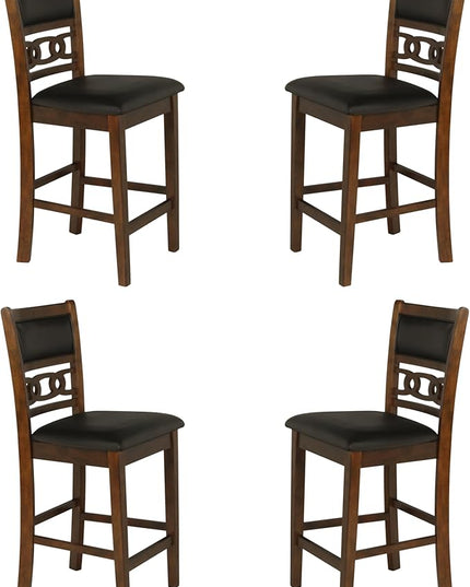 New Classic Furniture Gia Counter Dining Chair (Set of Four), Black PU Upholstered Seat & Back Rest, Brown - LeafyLoom